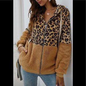 leopard long sleeve hoodie sweater jacket. NEW